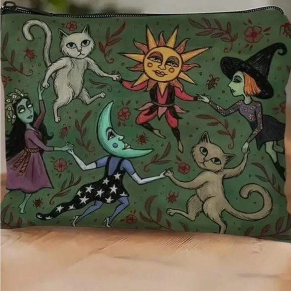 Whimsical Green Pouch with Celestial and Witch Design. BRAND NEW NO TAGS - Picture 1 of 3